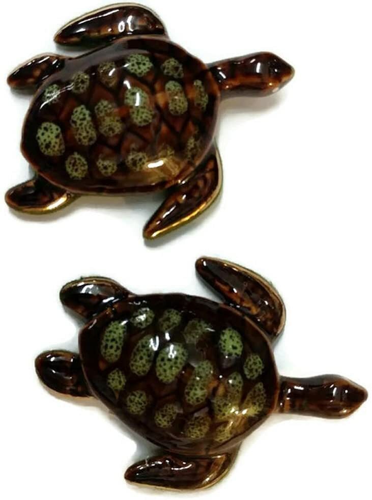 Golden Pond Collection Brown and Green Ceramic Mini Turtle Set/2