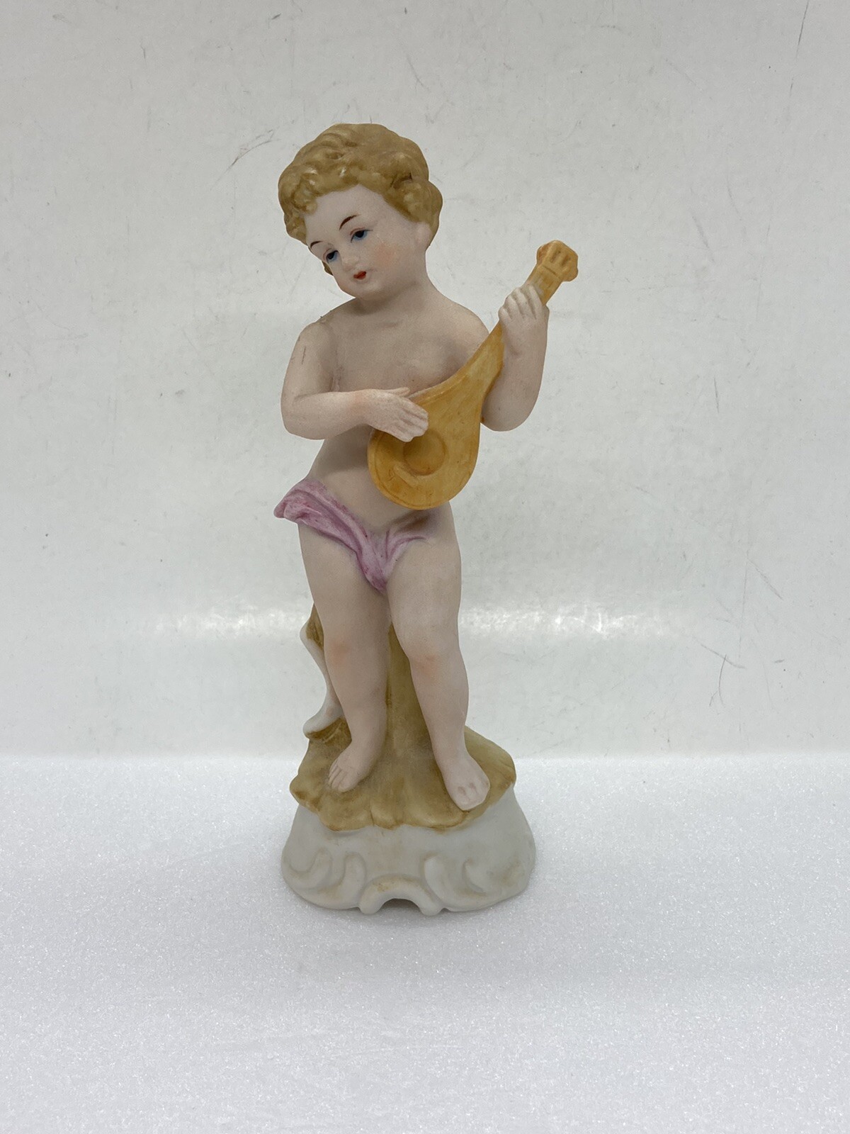 Vintage 1970s Ceramic Cherub Angel Figurine Instrument Playing Painted Art 6