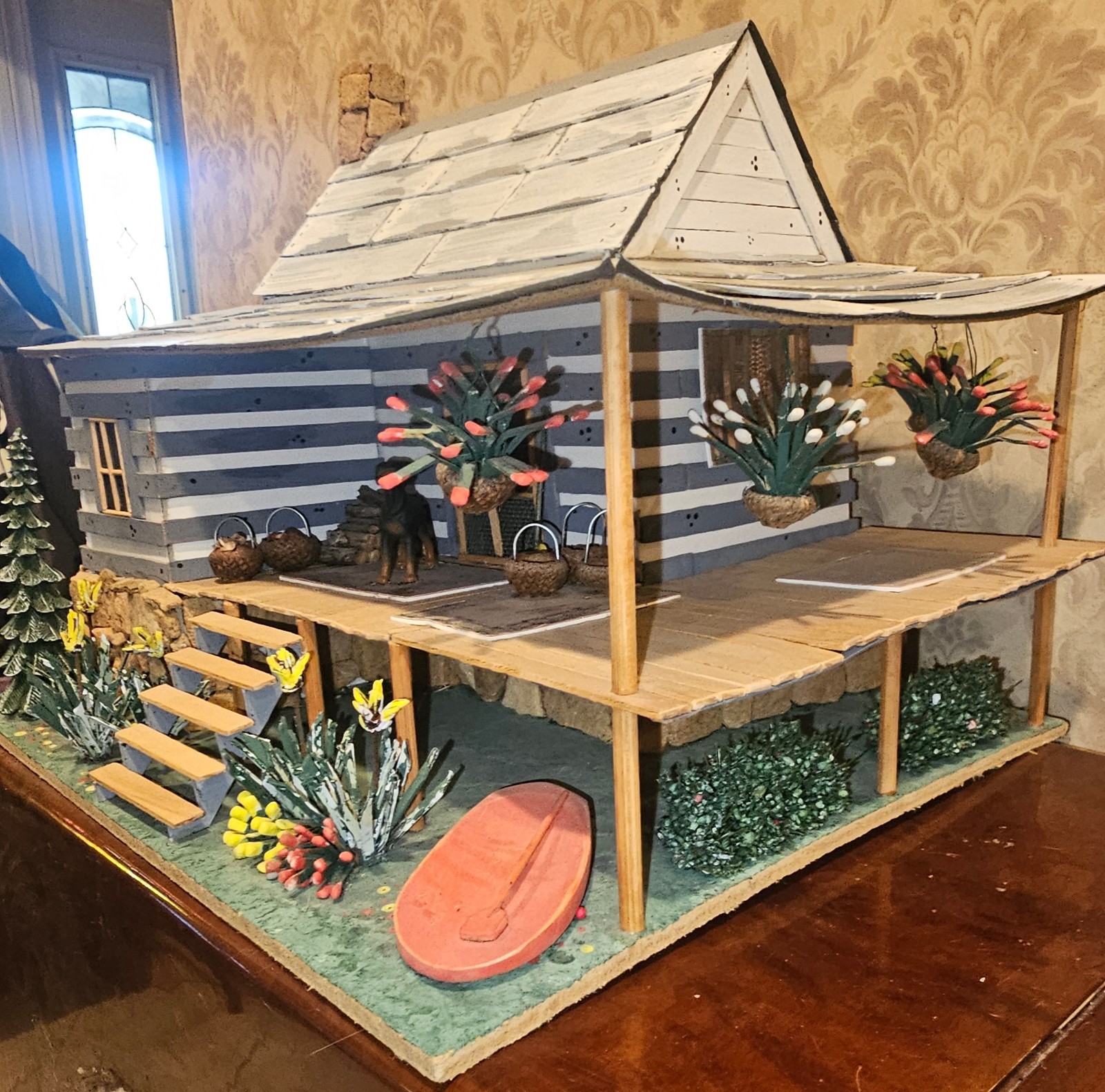 Folk Art Cabin & Covered Bridge