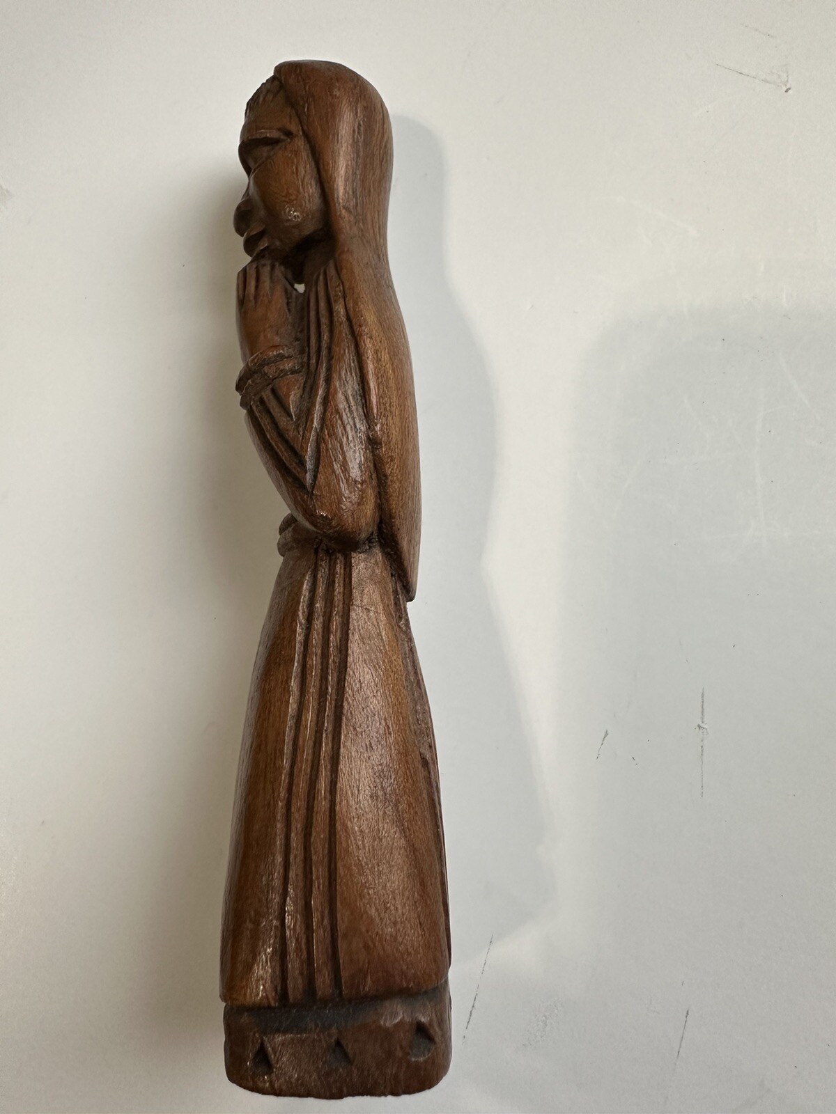 Religious Statue Hand Carved Signed JA Wood Woman Beautiful Hair Folk Art OOAK