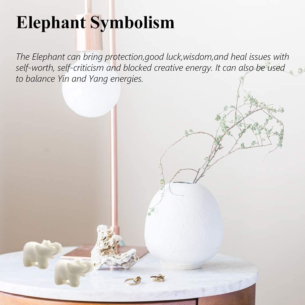 White Jade Elephant Gemstone Figurines Hand Carved Pocket Statue Healing Crys