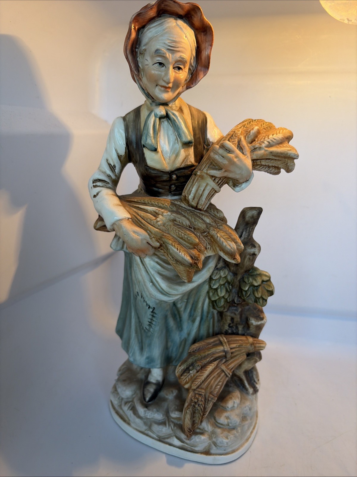 Rare Vintage Norleans Figurine Woman Carrying Wheat Japan 13”x4”x6”