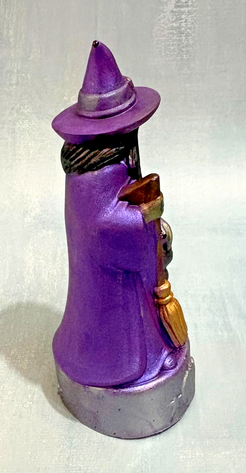 Handmade Resin Hand-Painted Metallic Witch Figurine with Black Cat – Halloween
