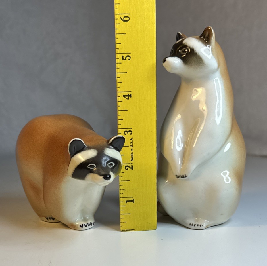 Vintage Lomonosov Racoon Figurines Made In USSR Set Of 2 Porcelain