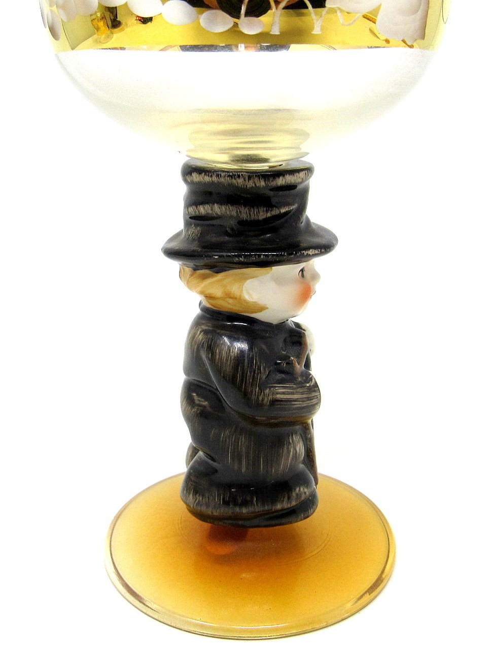 Chimney Sweep Wine Glass Goebel Bockling Porcelain 4oz Ladder Gold 6in Vintage