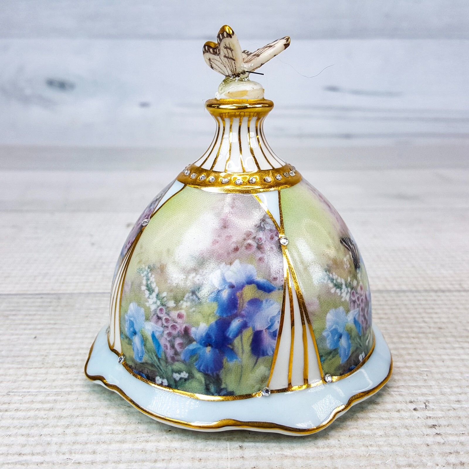Lena Liu Flights of Fancy Blue Iris Musical Porcelain Butterfly Bell Beautiful