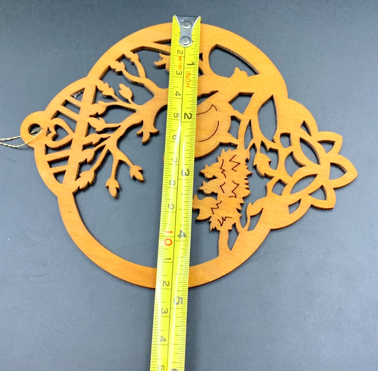 Vintage Artist Signed Wood Cut Out Wall Art Round Robin w/ Chicks Nest Tree 5.5″