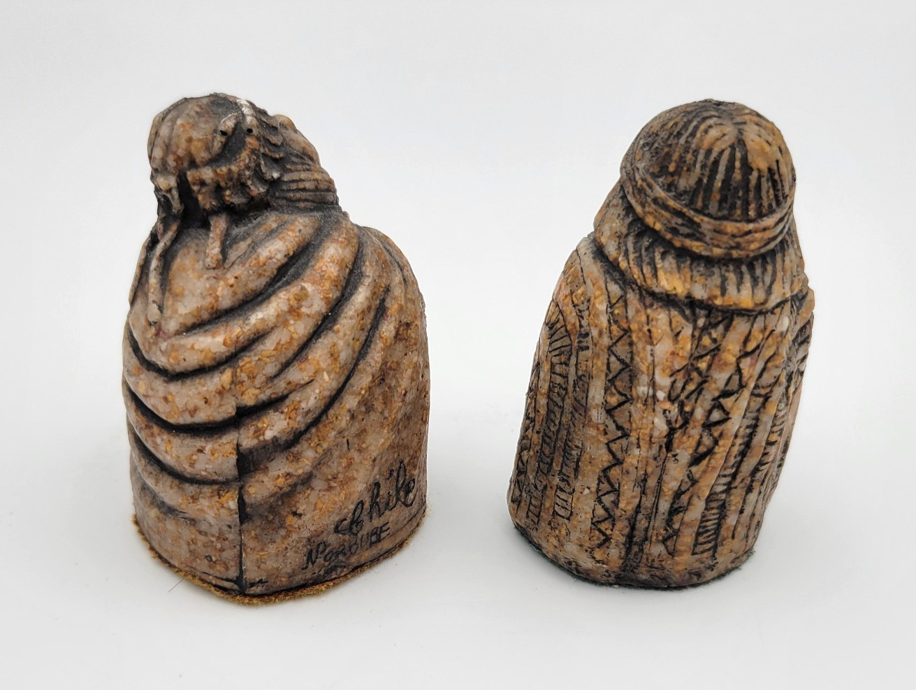 Vintage From Chile Carved Stone Folk Art Figurines Indigenous Man Woman Signed