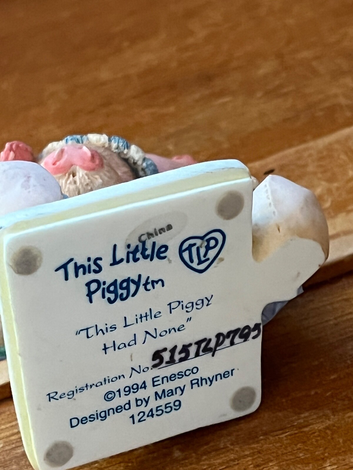 Enesco This Little Pig HAD NONE Resin Piggie in Blue Sweat Track Suit on Scale