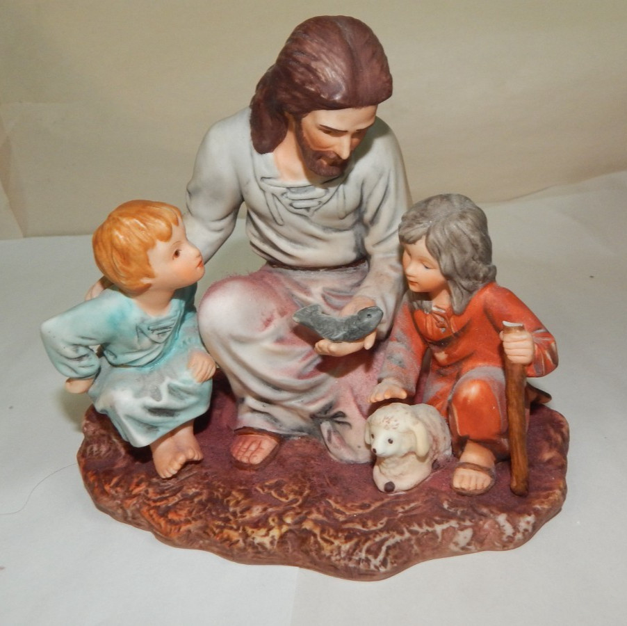 1983 HOMCO Jesus the Fisherman MASTERPIECE PORCELAIN Figurine Children Fish READ