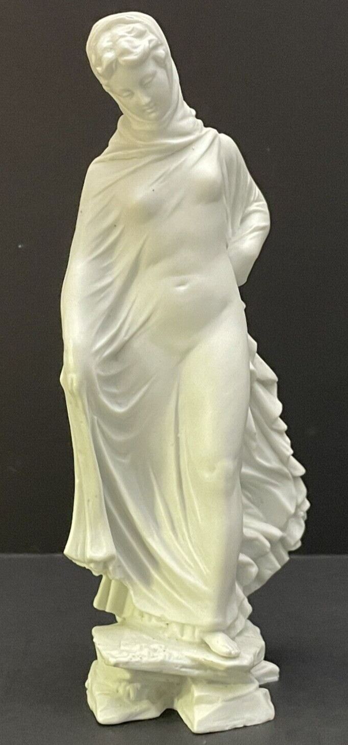 Vintage White Bisque Porcelain Figurine ~ Sheerly Dressed, Strolling Female