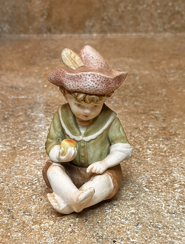 Vintage Bisque Porcelain Piano Baby Boy With Hat Figurine 7”