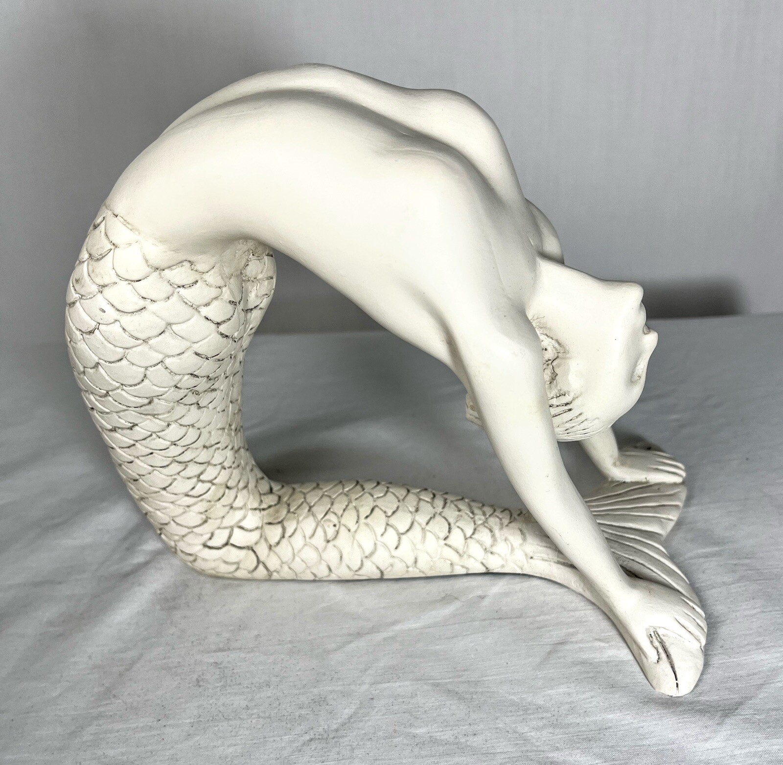 New White Ivory Slightly Distressed Sculptured Mermaid Stretching