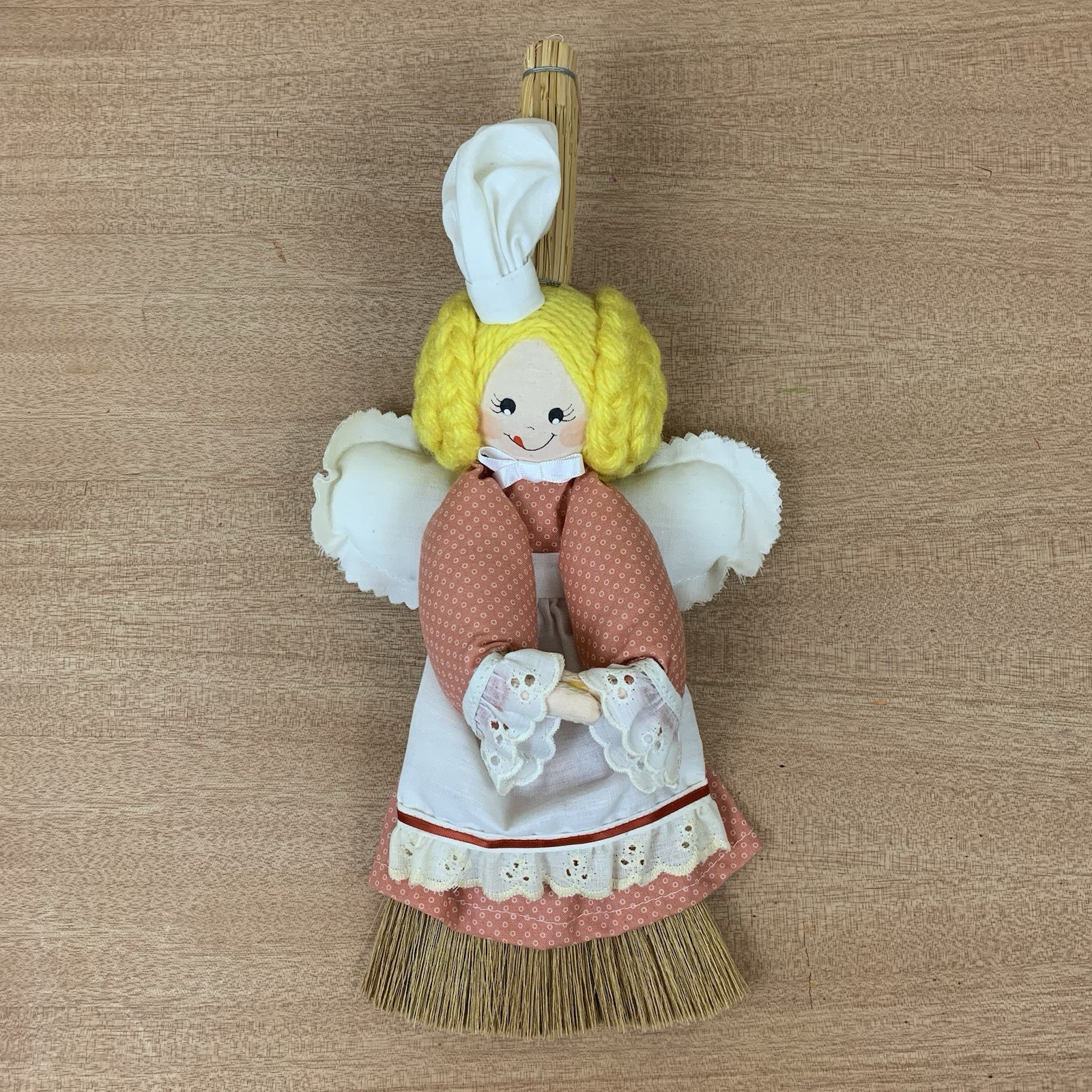 Vintage Handmade Kitchen Angel Straw Broom Folk Art Country Wall Decor Hanging