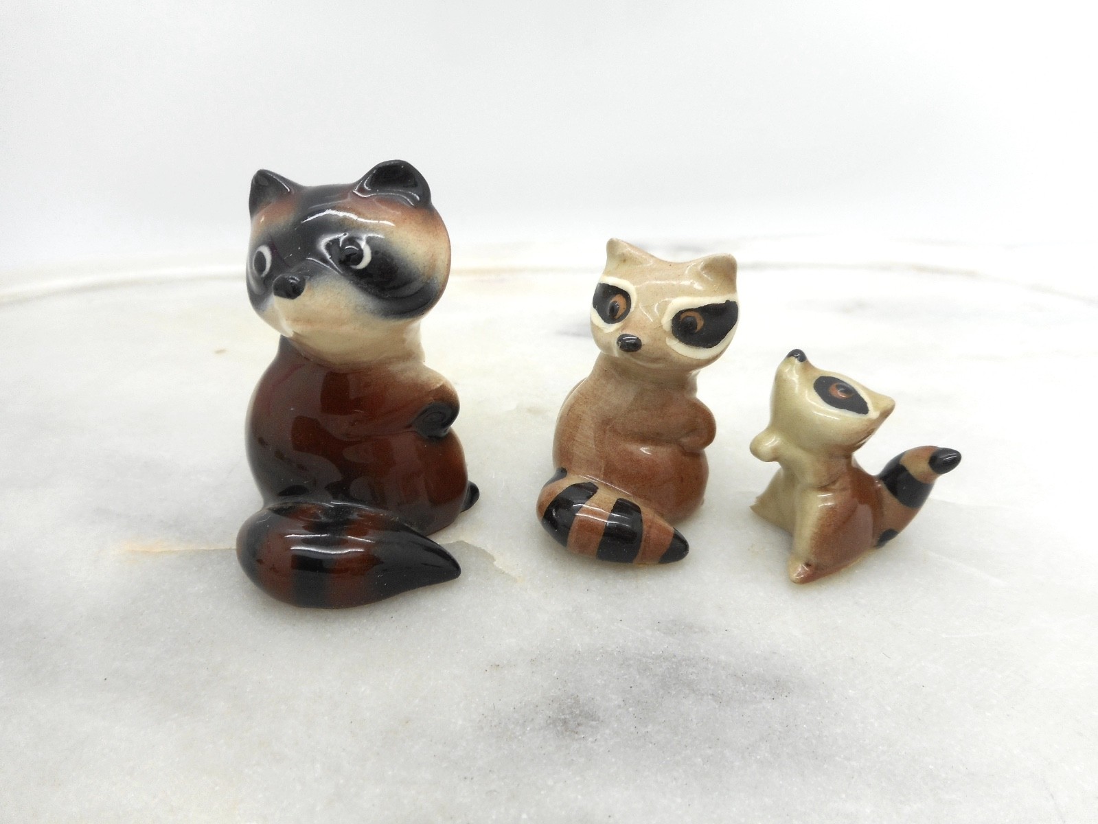 Vintage Hagen Renaker 3 Raccoon’s Porcelain Figurines 1970’s Discontinued