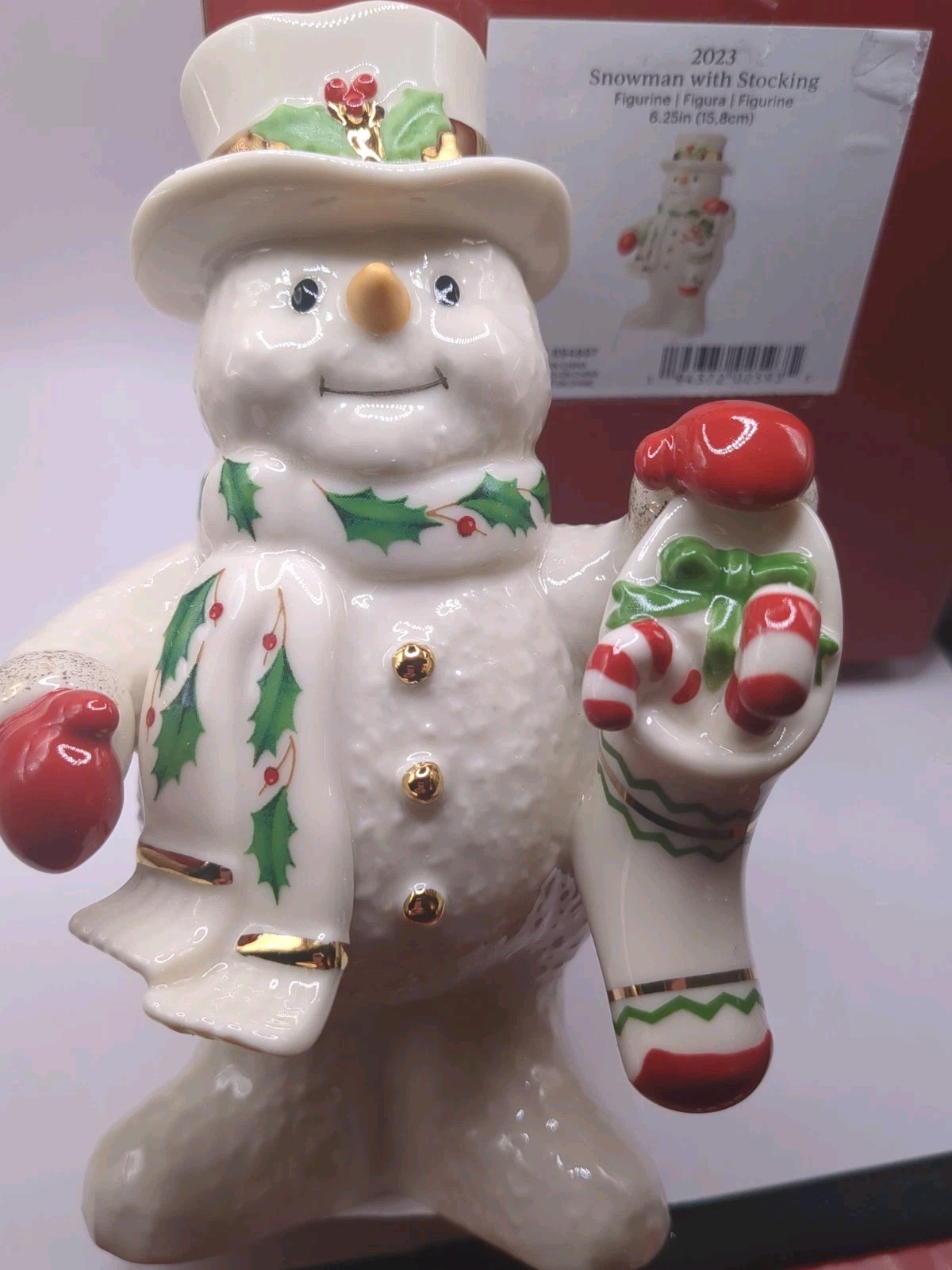 LENOX 2023 SNOWMAN WITH STOCKING FIGURINE 6.25″ In Original Box