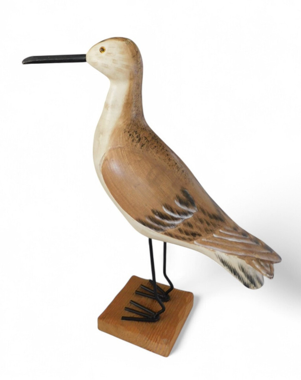 Wood Carved Sandpiper Brown Beige Standing Shore Bird Nautical Statute *AS IS*