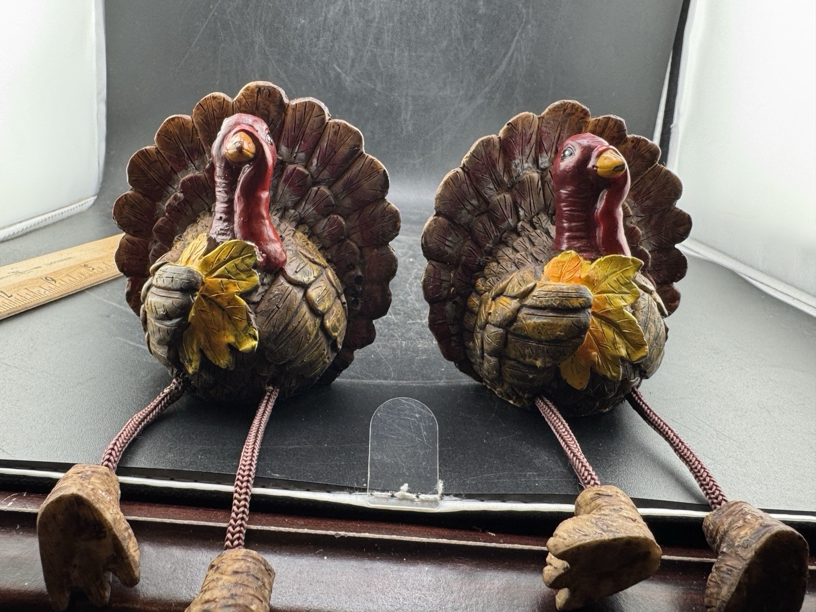 Pilgrim Turkey Couple Decorative Fall Shelf Sitters Thanksgiving Turkeys Read*