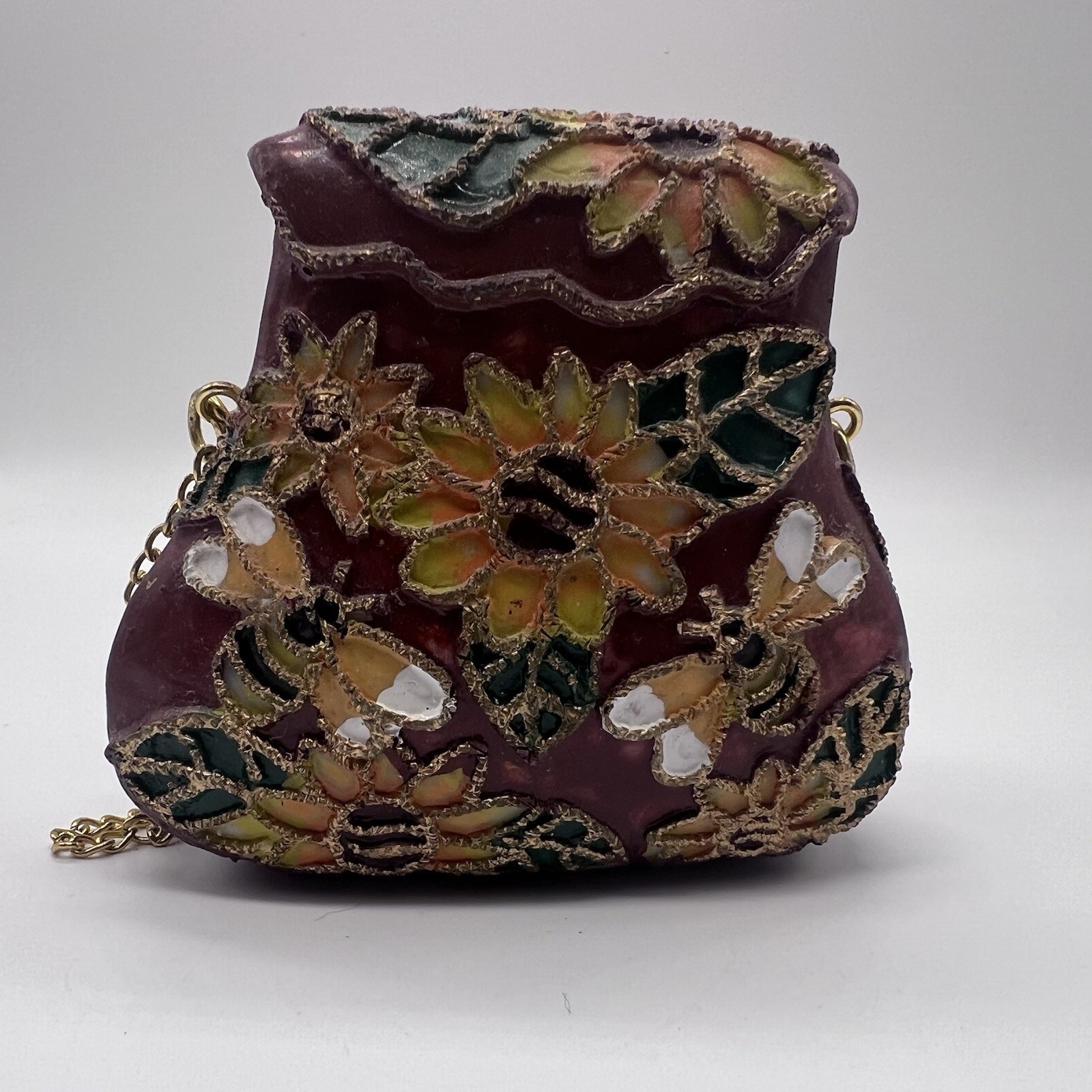 Nostalgia Miniature Handbag Purse Honey Bee Sunflower Resin Collectible Vintage