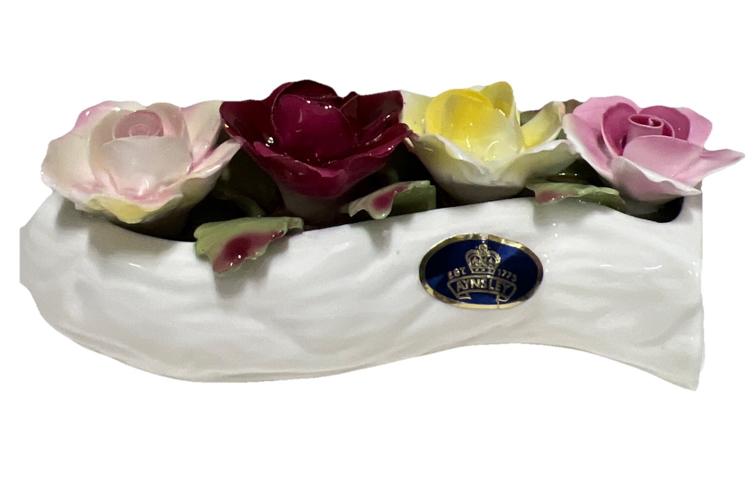 AYNSLEY BONE CHINA COLORFUL ROSES LOG HAND MOLDED AND PAINTED