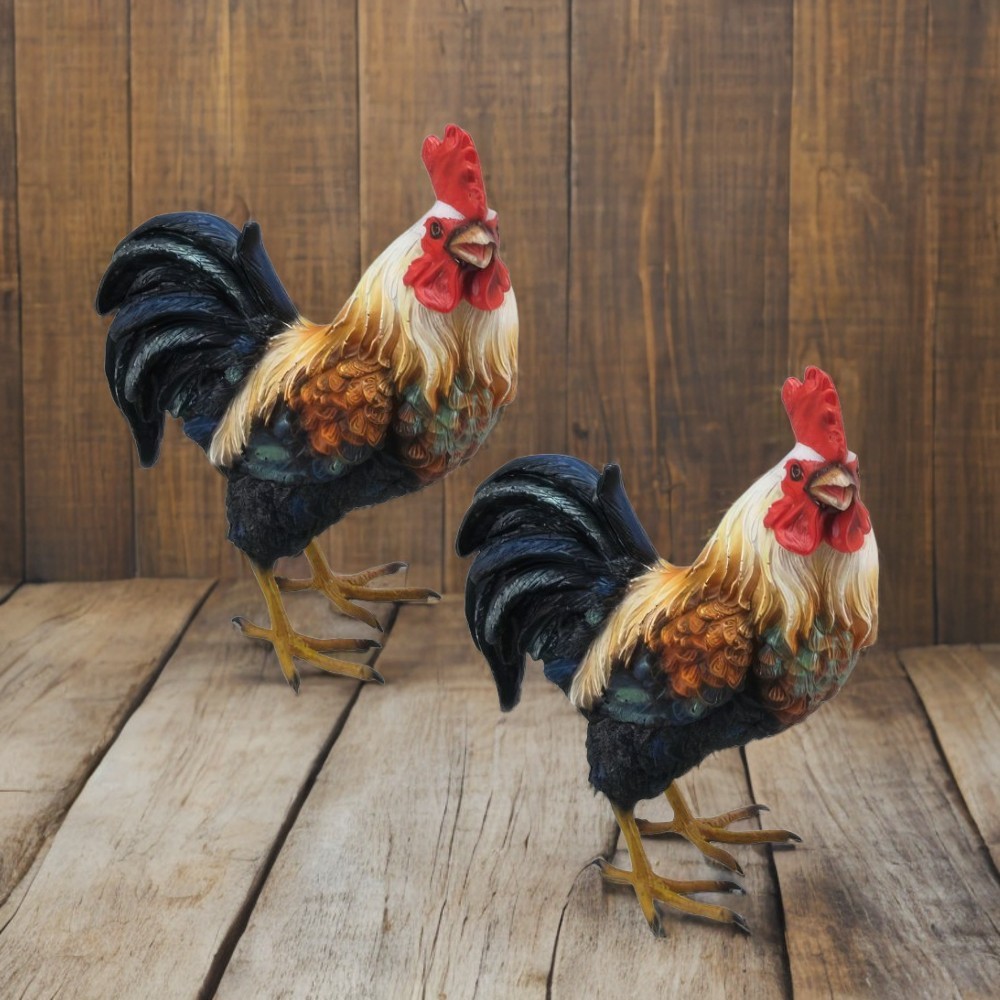 2-PC Gift Set 5.5″H White Head Rooster Figurine Ornament Home Decor Unique Gift