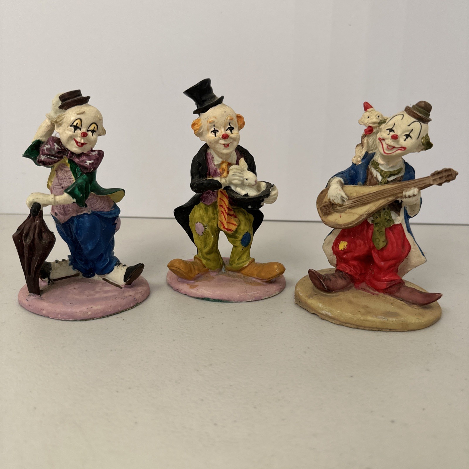 Vintage Set Of 3 Clown Figurines Resin 4”