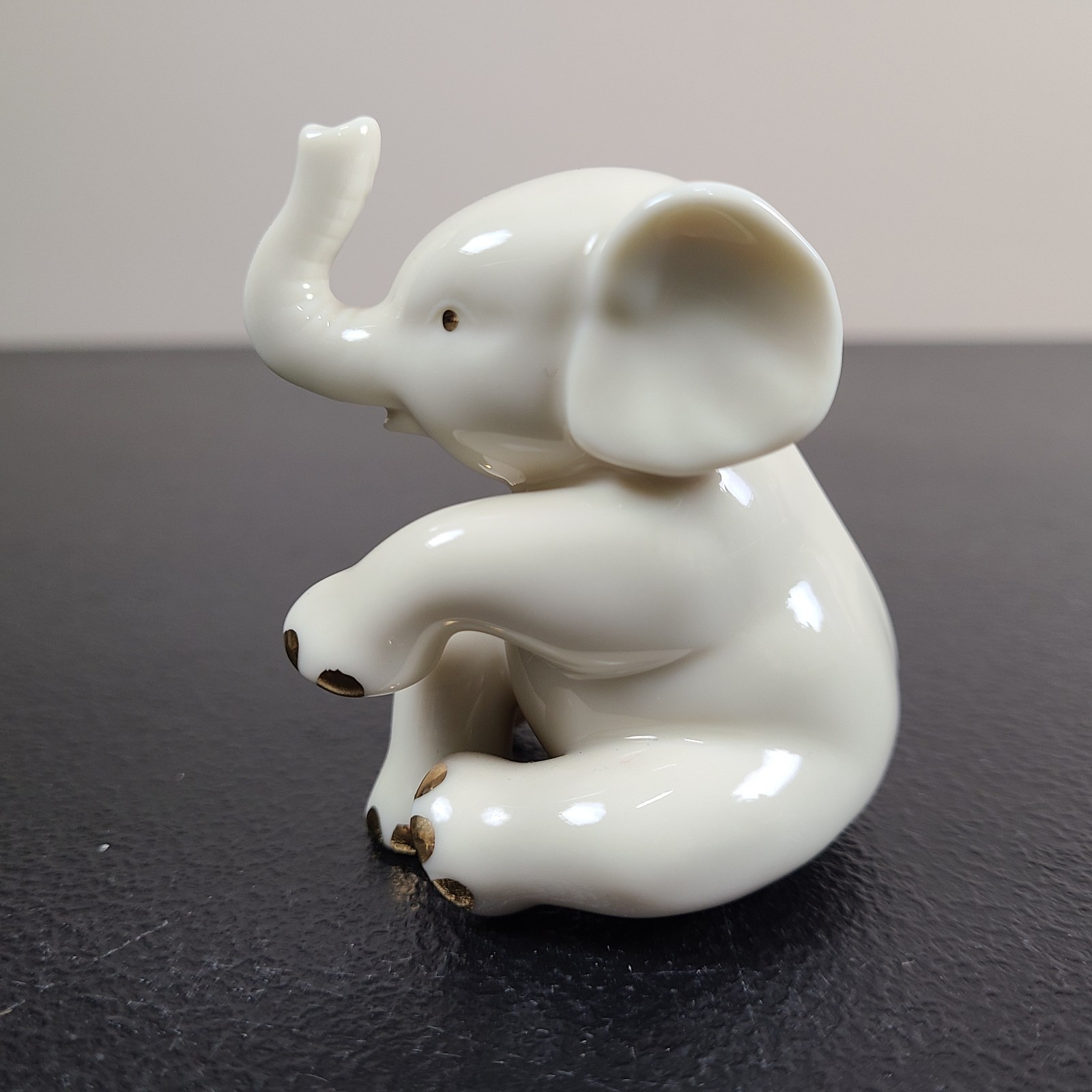Lenox Mini Elephant Porcelain Figurine Sculpture Trunk Up Ivory w/ Gold Accents