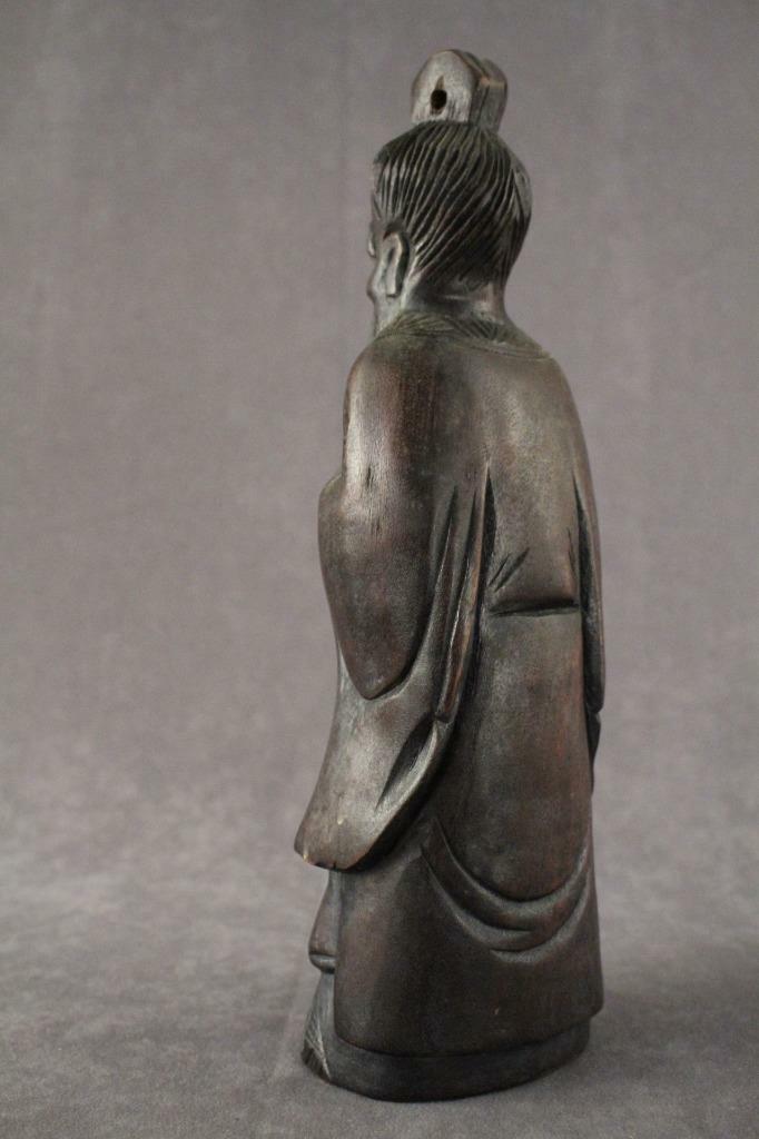Vintage Asian Art Wood Carving Chinese Scholar in Formal Robes 11.75″ Tall