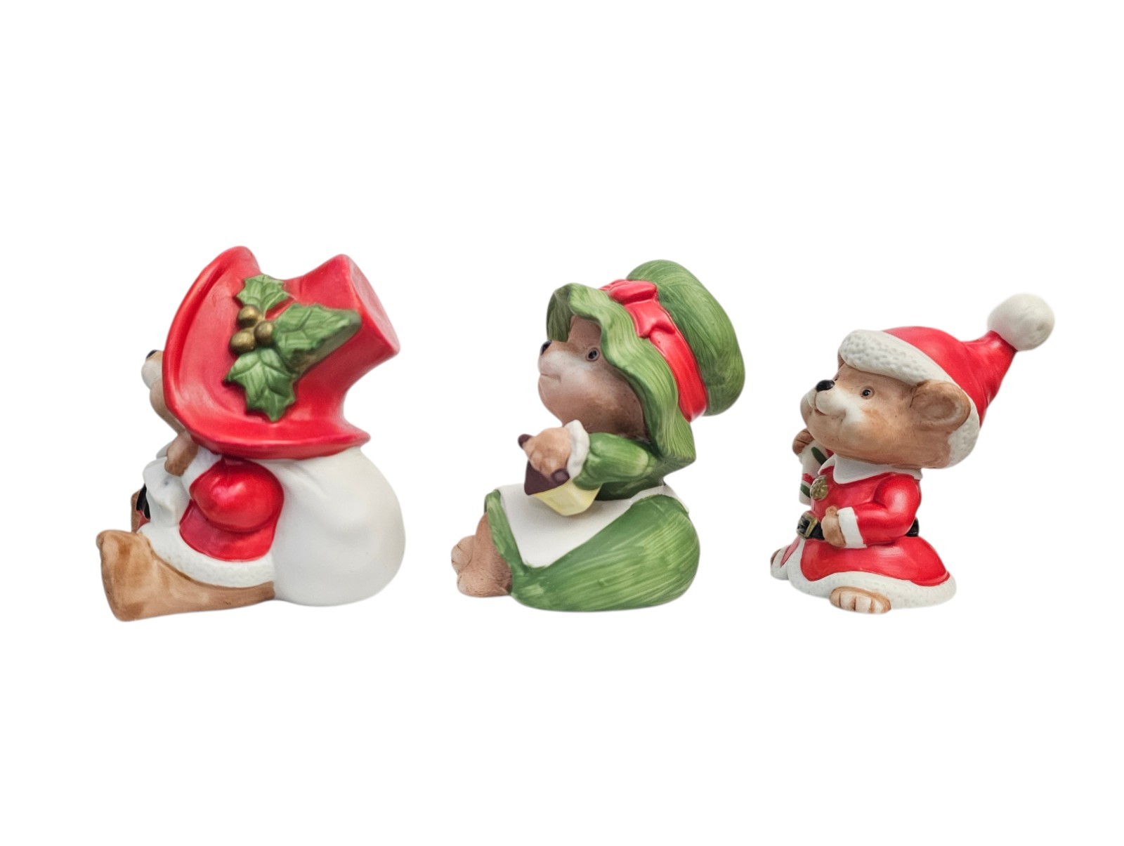 Vintage Christmas Figurine Decor 3 Bear Figurines 1980s Homco