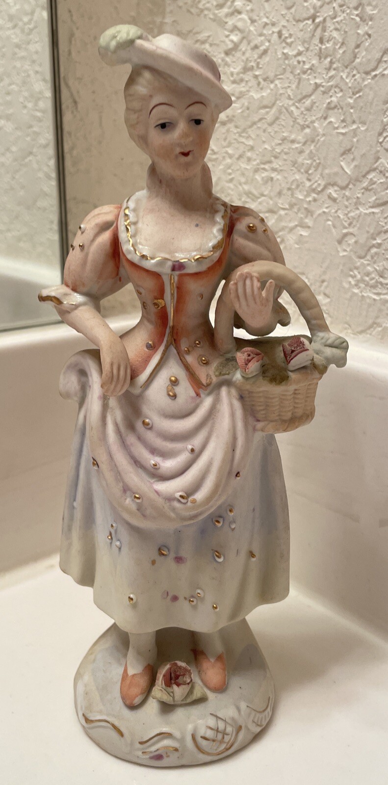 Victorian Lady Figurine Japan 7 Inch Flowers Ceramic Porcelain
