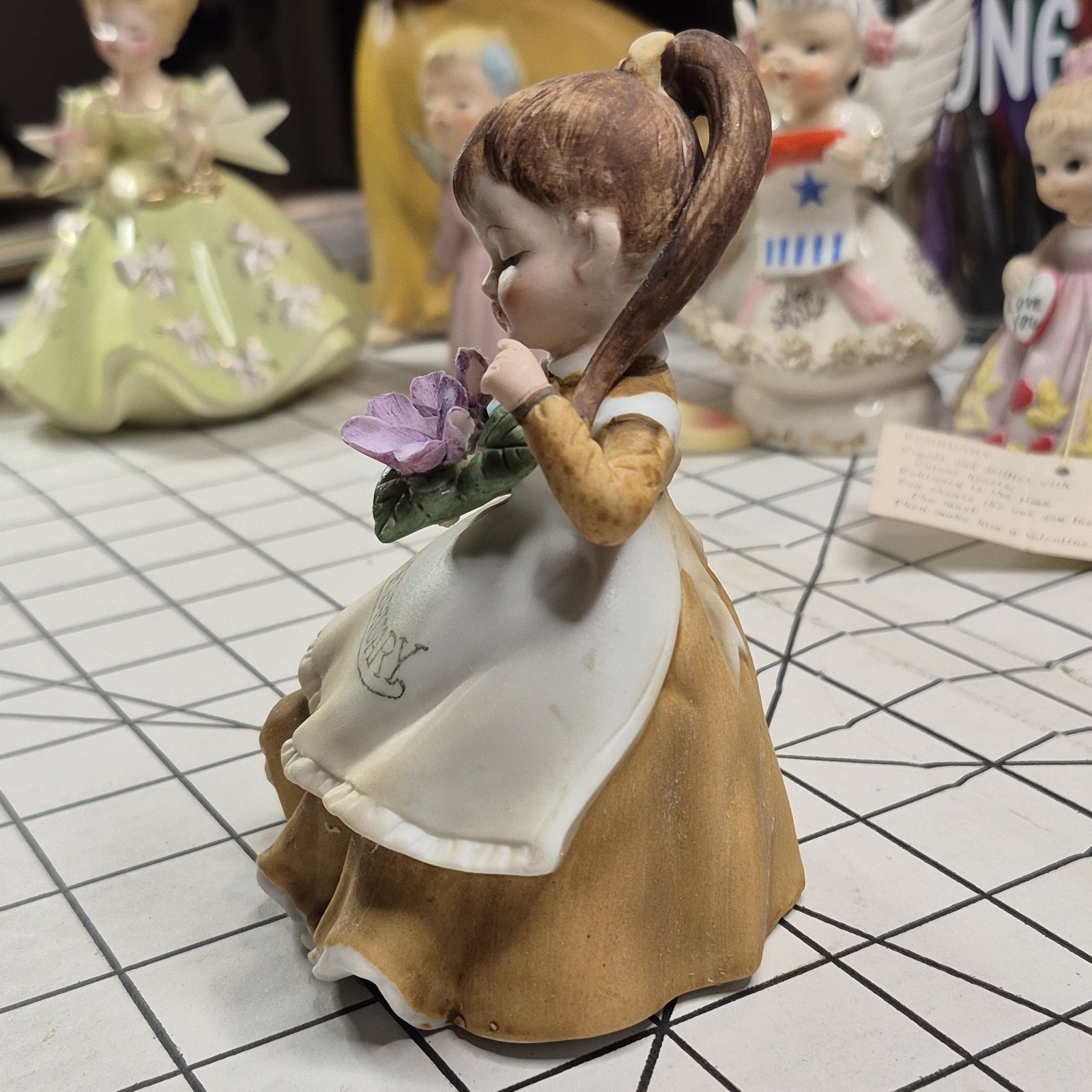 Vintage Lefton China Hand Painted Porcelain February Girl Pony Tails Violets