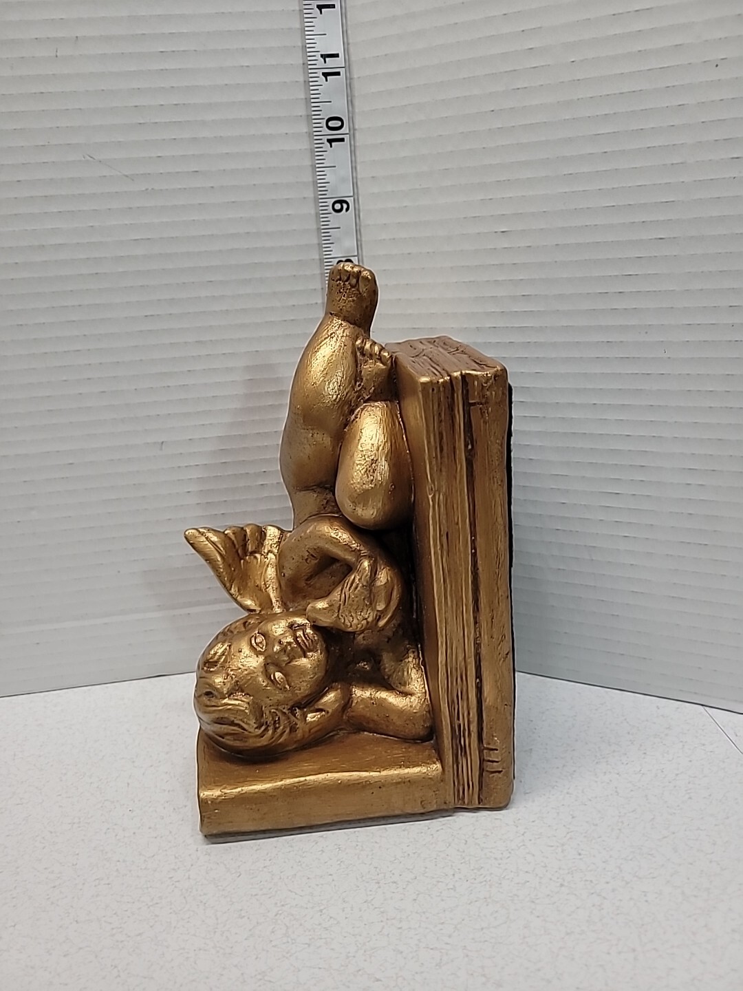 Cherub Angel With Bird Book End Gold Color 5″ x 8″ Solid Ceramic
