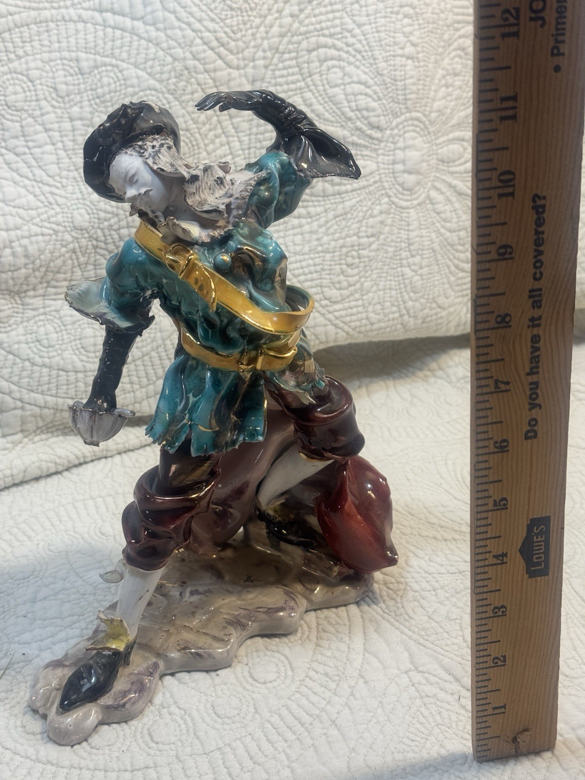 Ceramic Hand Painted Pirate Figurine Glossy Multicolor 11 Inch Adult Decor