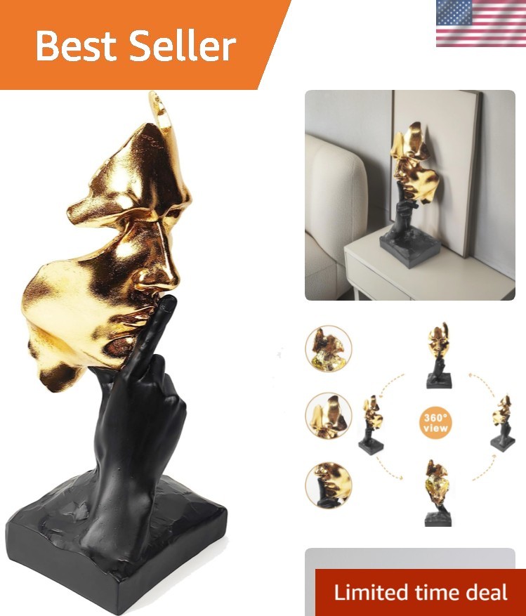 12″ Black and Gold Thinker Statue – Abstract Art for Home or Office Decor
