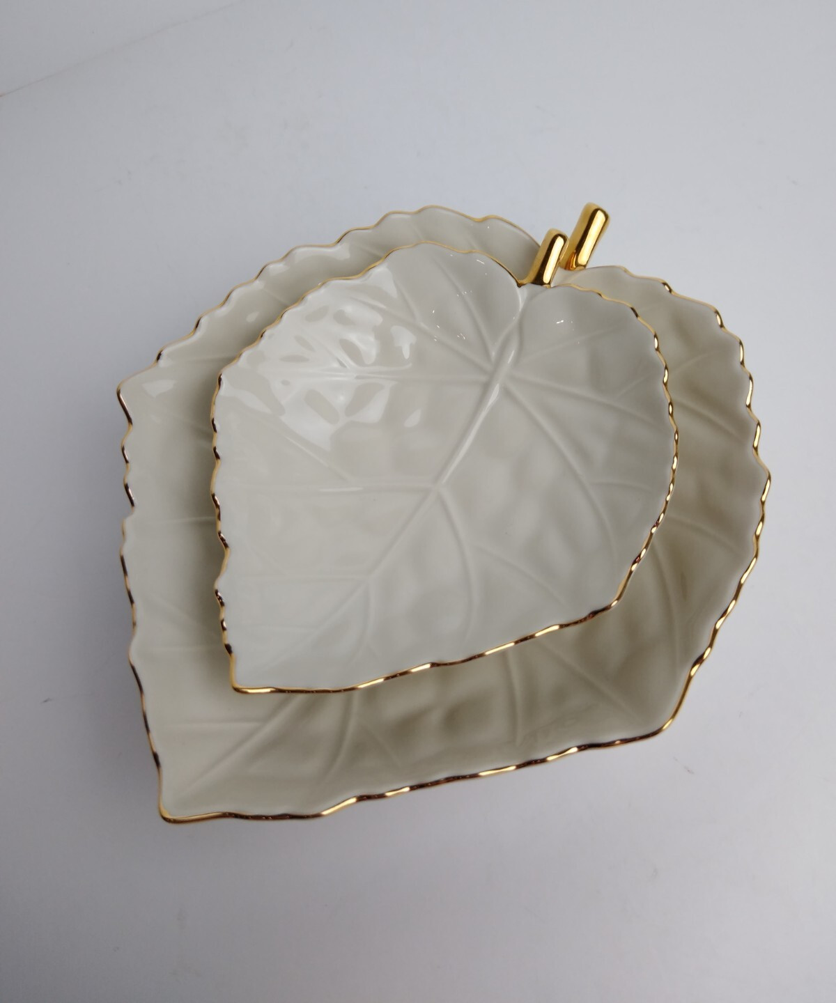Vintage Lenox (2 Sizes ~ 2 Piece Set) Maple Leaf 24K Gold Gilding Candy Dishes