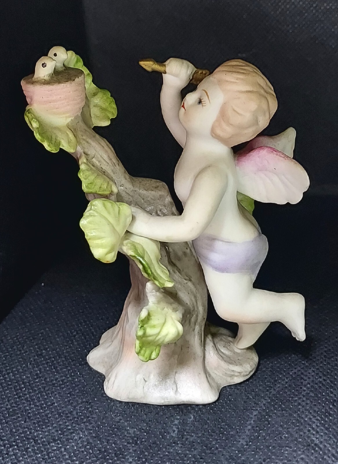Lefton Cherub Hand Painted Figurine Angel Birds and Flowers 951 Blue Eyes