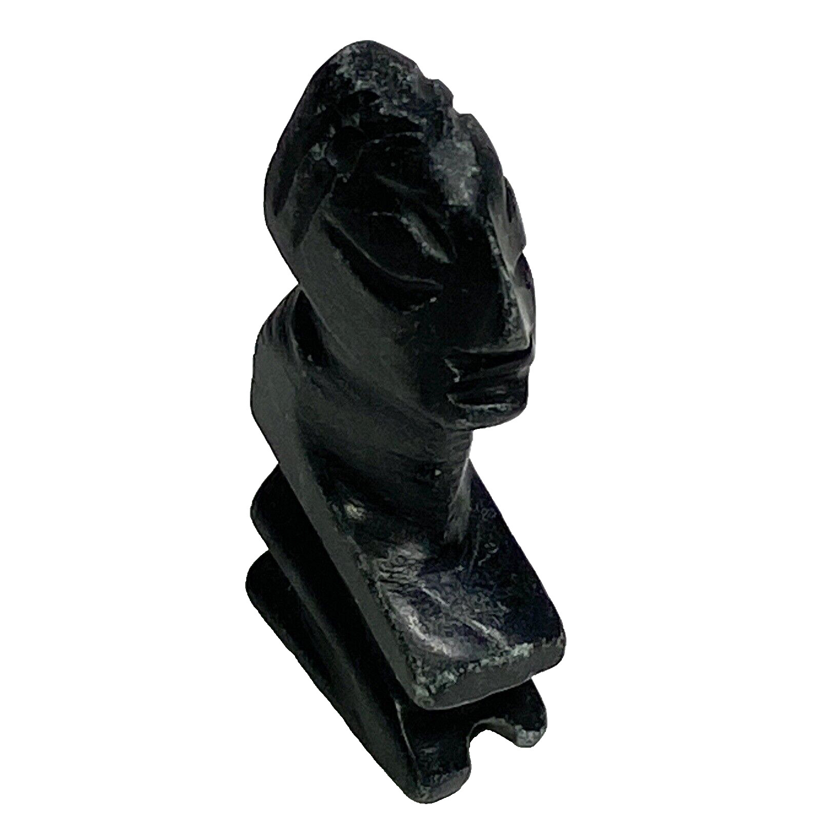 Vtg Stone Pendant Figurine Hand Carved God Deity Primitive Charm Prayer Black k