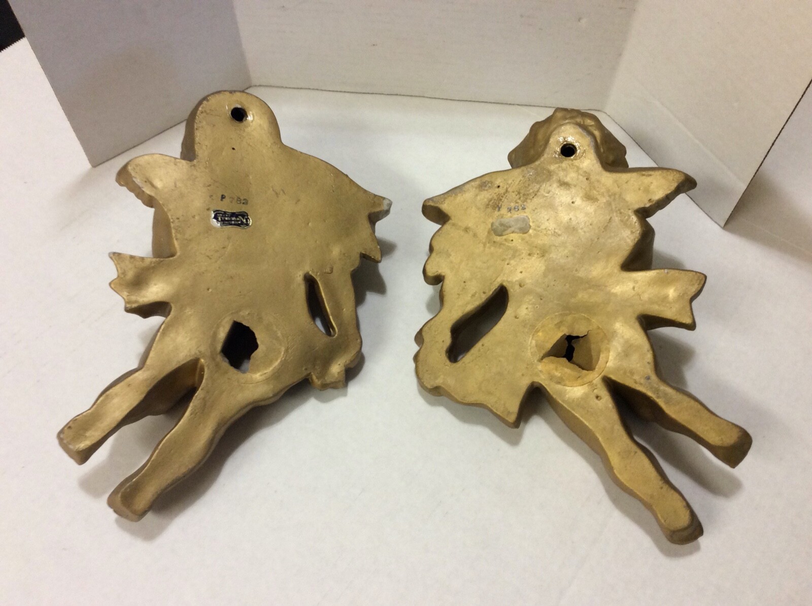 Vintage Norcrest P 783 Chalk Plaster Pair Cherub Angels wall hanging