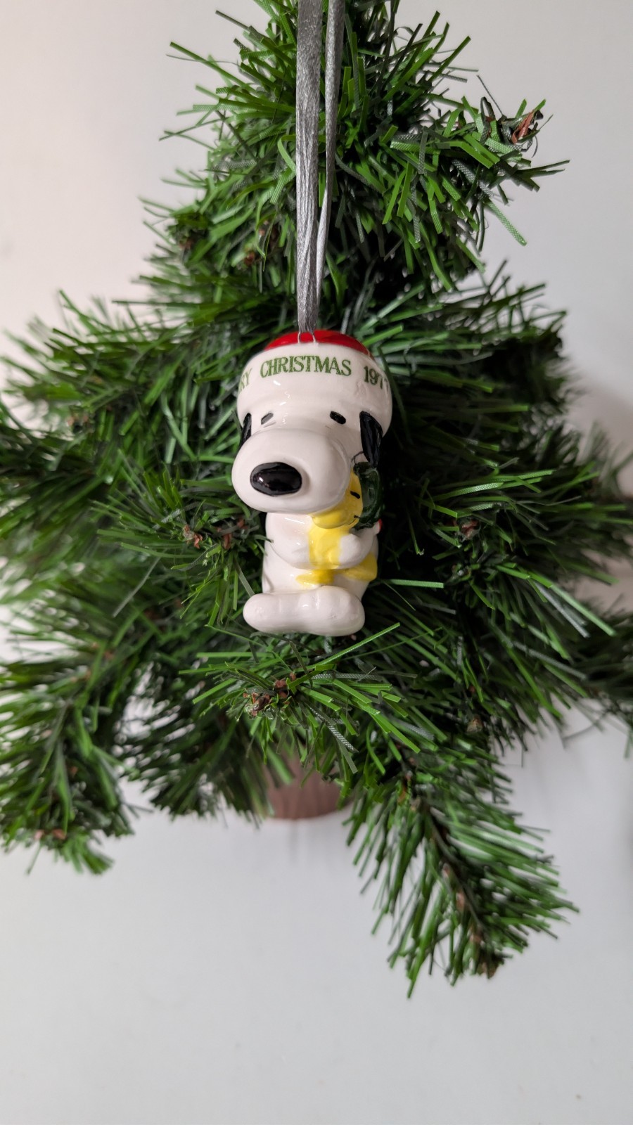 Vintage 1977 Ceramic Snoopy & Woodstock Christmas Ornament