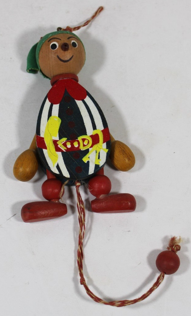 Vintage Austria Wood Jumping Jack Clown Puppet Kids Toy Pull String