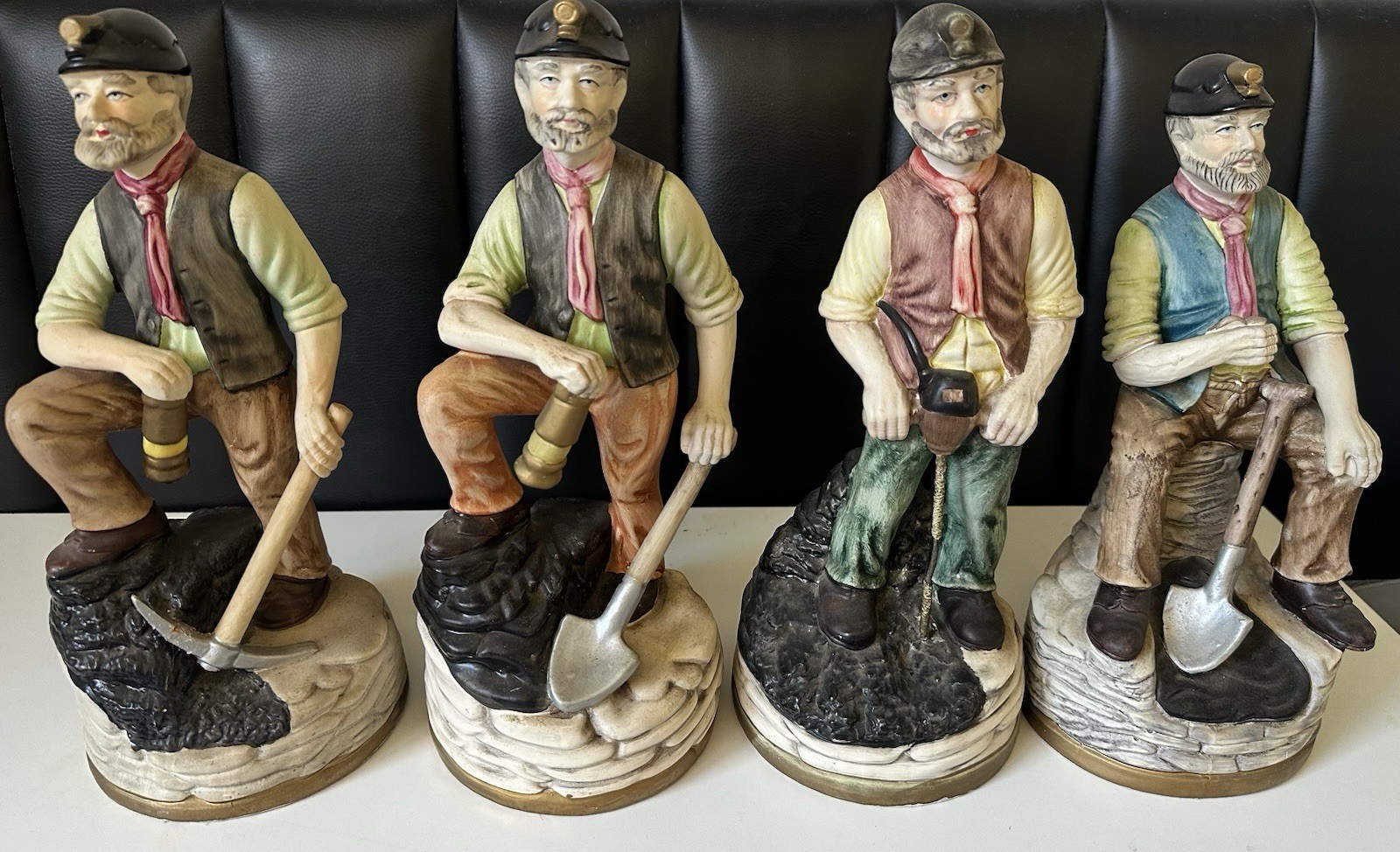 Vintage Ceramic Figurine Set x4 Coal Miners Portugal Artmark Rare Set 28-30cm