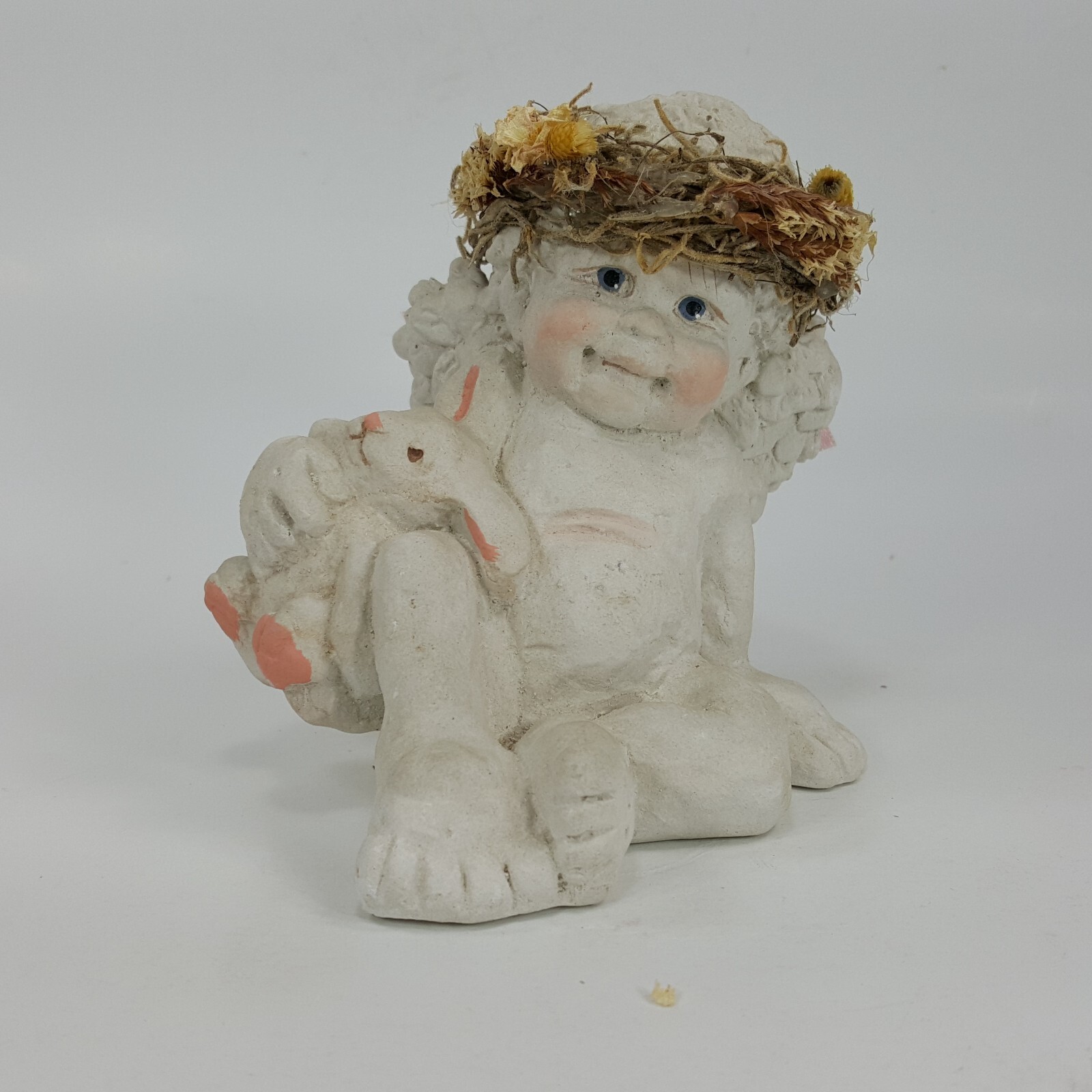 Dreamsicles Cherub Angel holding bunny Rabbit Cast Art Kristin Signed UGHEA