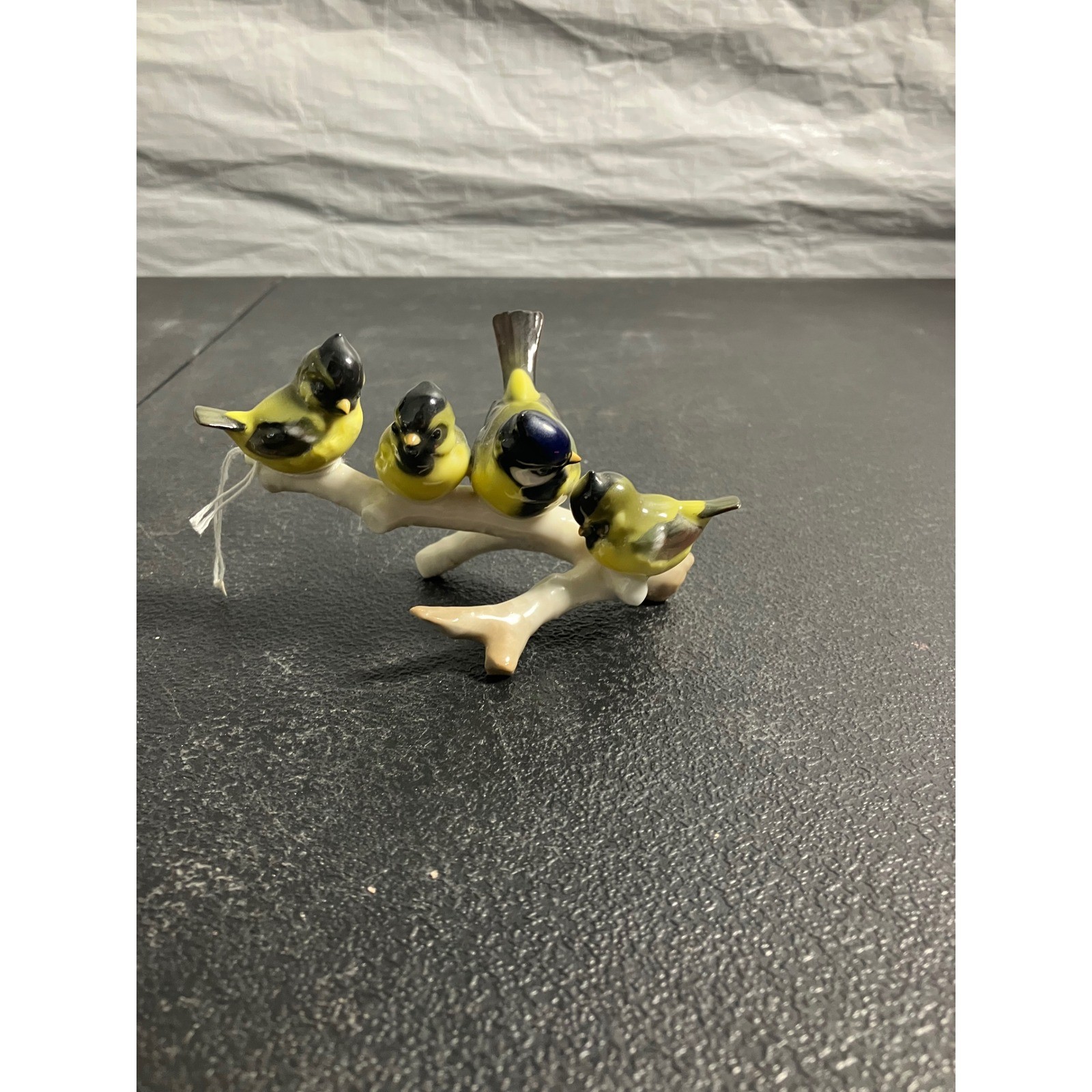 Vintage JR Germany Porcelain Four Birds on Branch Figurine Yellow Songbirds