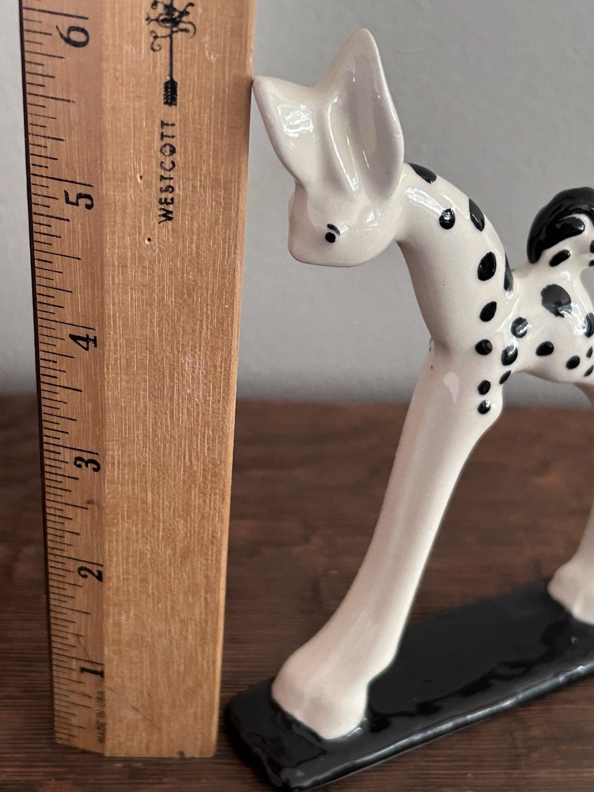 Spotted Fawn Deer Ceramic Glazed MCM Elongated Legs Black And White