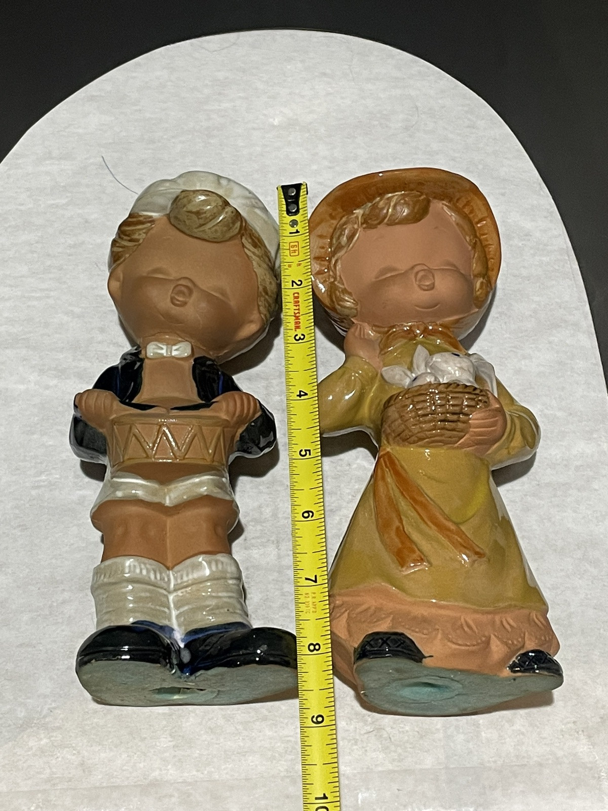 Drumming Boy and Girl + Bunnies 8.5 in Tall Japan Handcrafted Gift