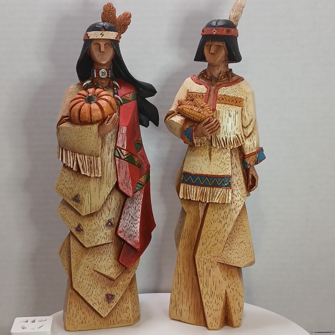 Set of 2 Pacific Rim Cubist Native American Woman & Man Resin Decor Vintage