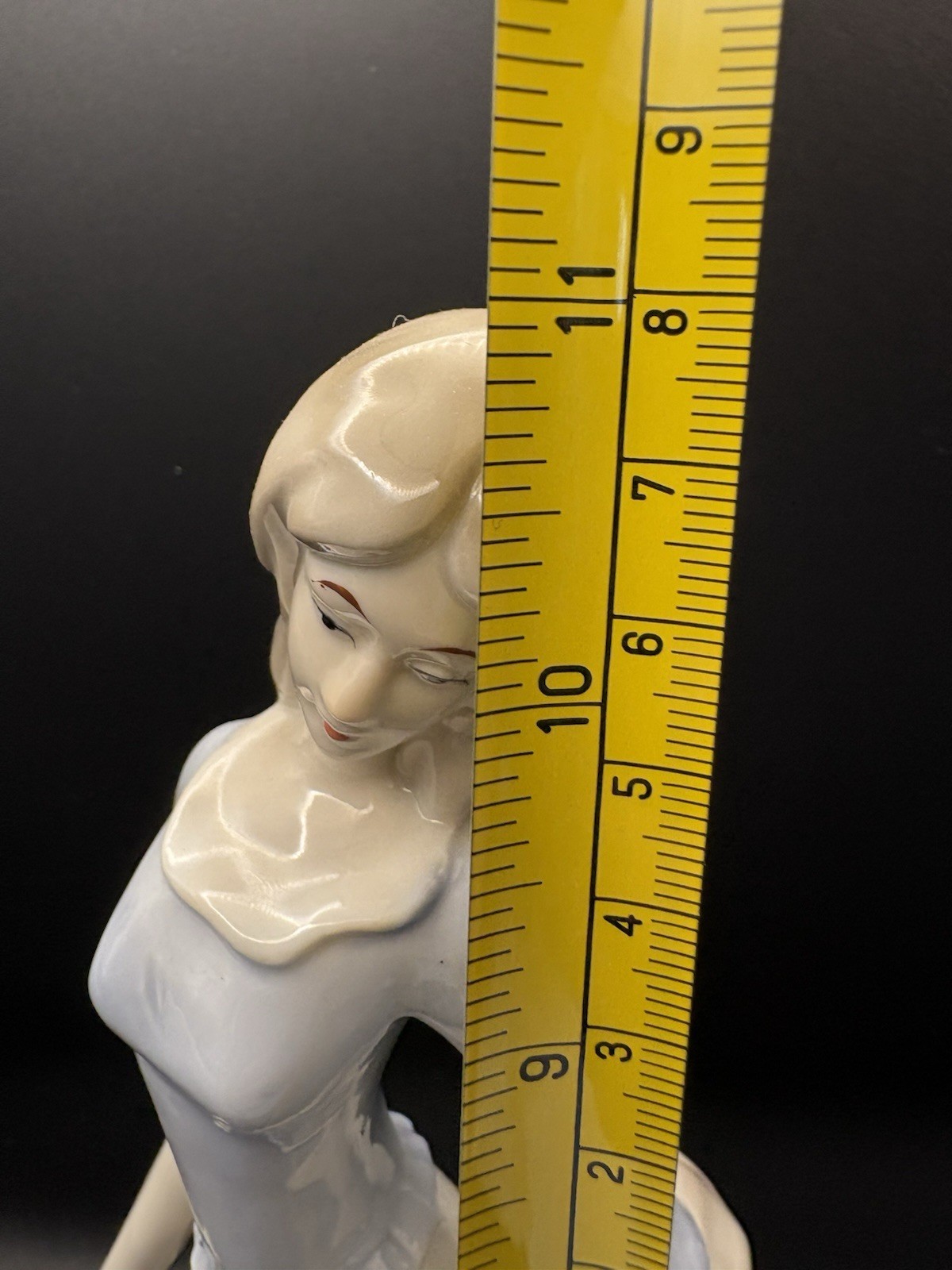 Vintage Porcelain Lady Figurine with Bird & Doves, Blue Dress, 11” Tall Collect