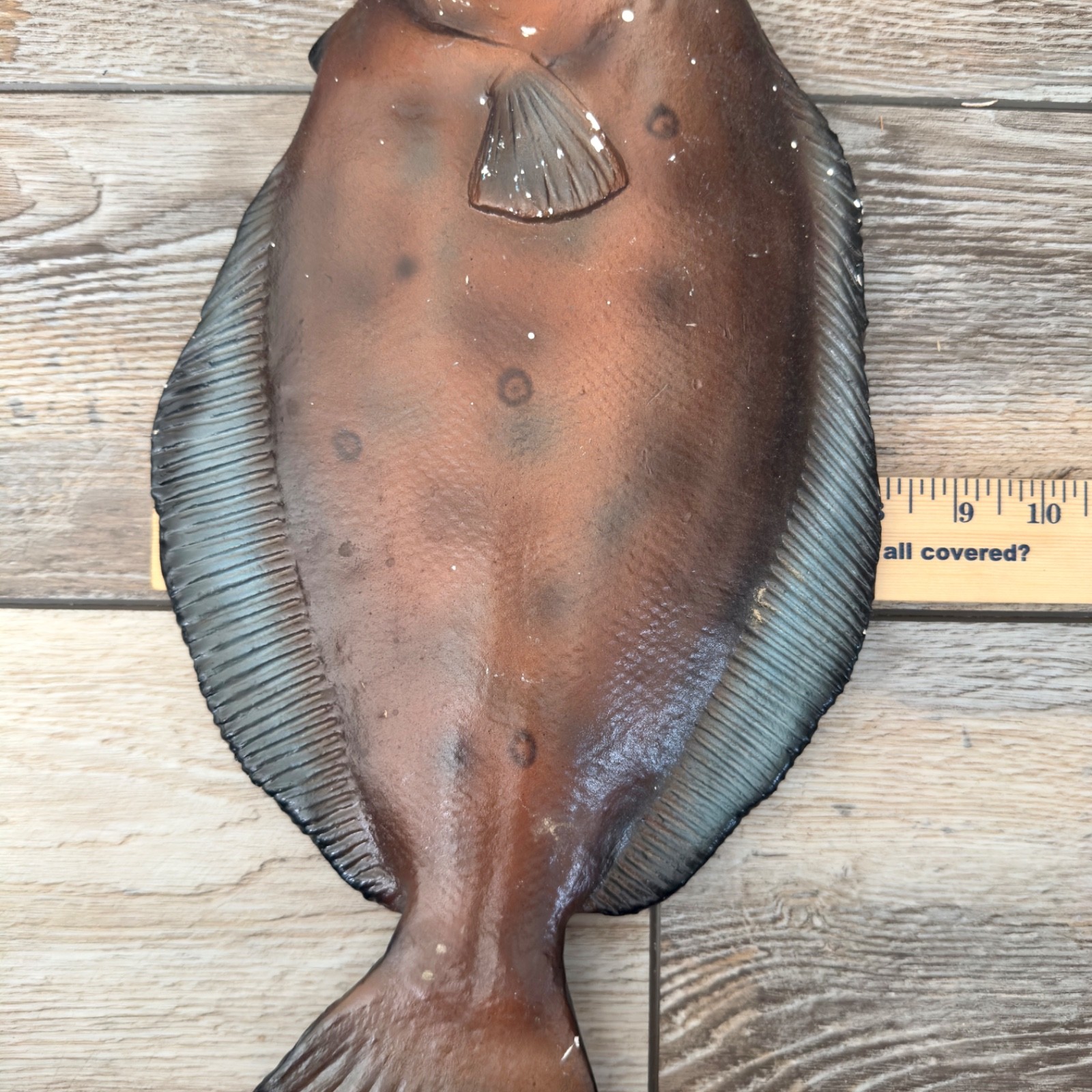 Vintage Large Chalk Ware Flounder Fish Wall Hanging Decor Imperfect