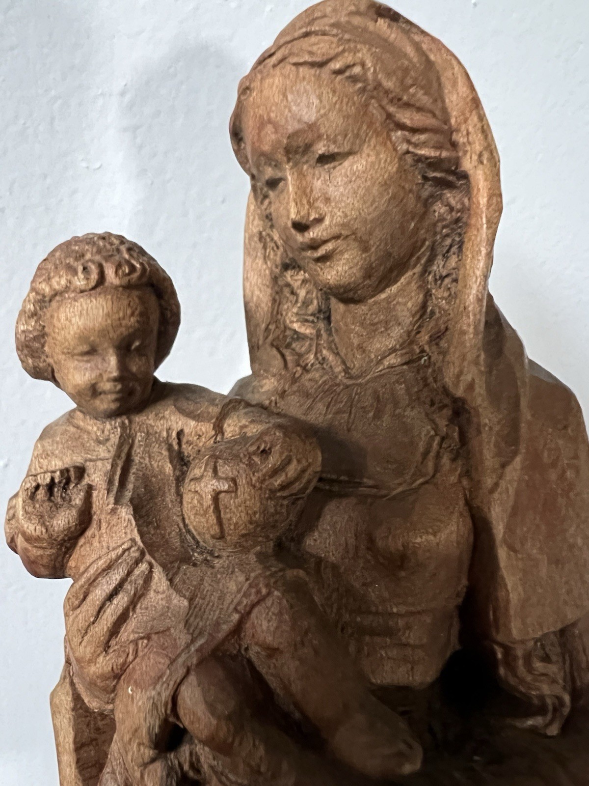 10″ Vtg Early ANRI Carved Wood Madonna Baby Jesus Child Figure Good Condition