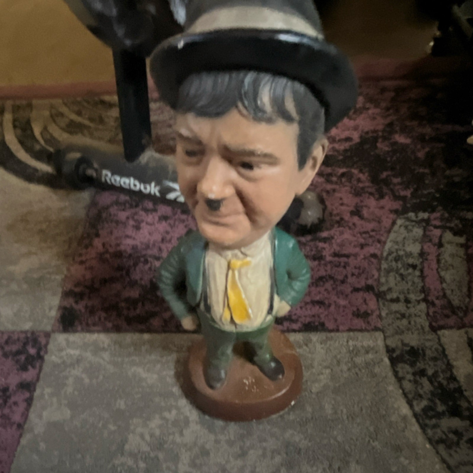 Collectible Painted Figurine Sculpture Green Suit Black Hat Brown Yellow